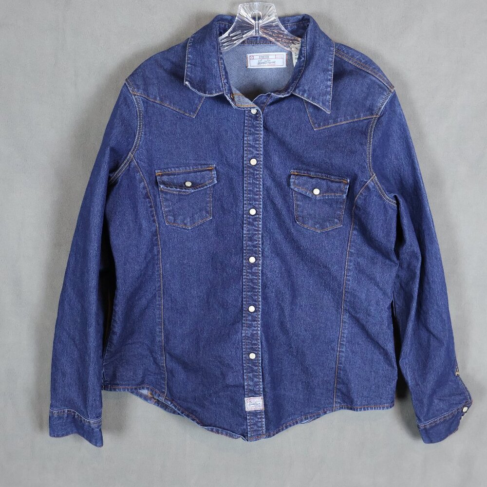 Levi Strauss Signature Shirt Womens XL Blue Denim Western Cowgirl Pearl Snaps